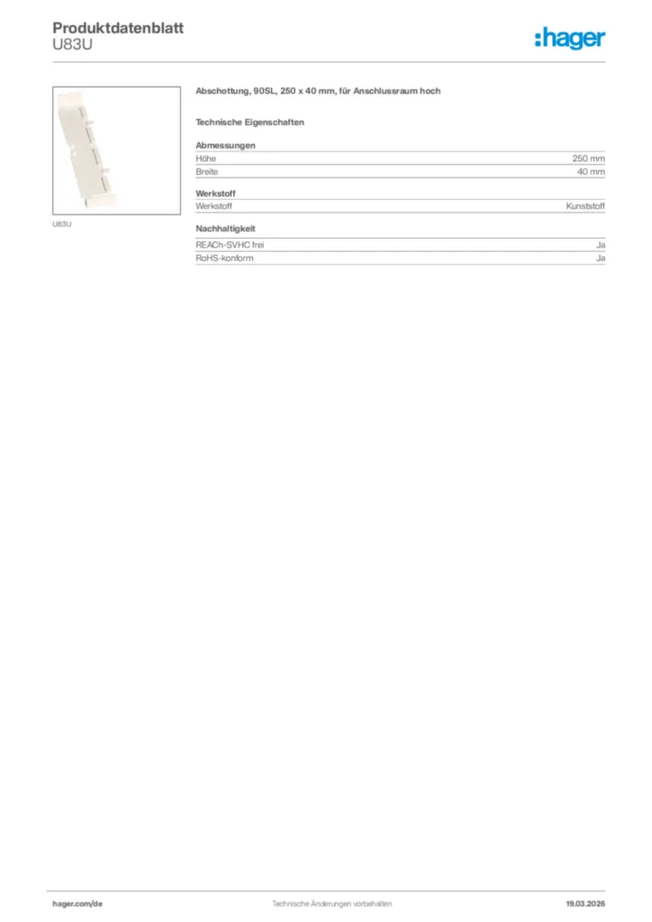 Bild Hager Produktdatenblatt U83U | Hager Deutschland