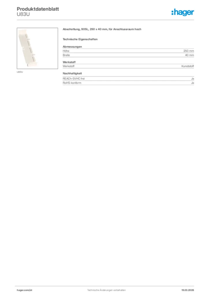 Bild Hager Produktdatenblatt U83U | Hager Deutschland