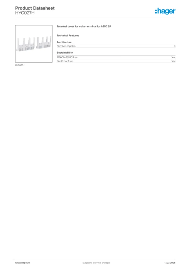 Image Hager Product data sheet HYC027H  | Hager