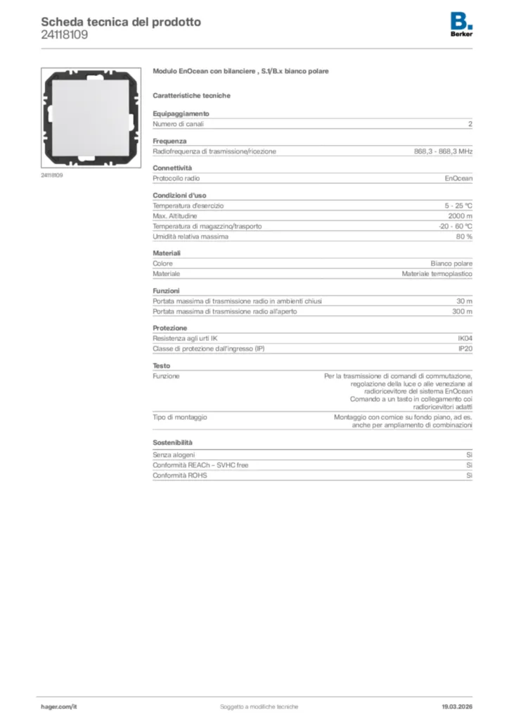 Immagine Berker Scheda tecnica del prodotto 24118109 | Hager Italia