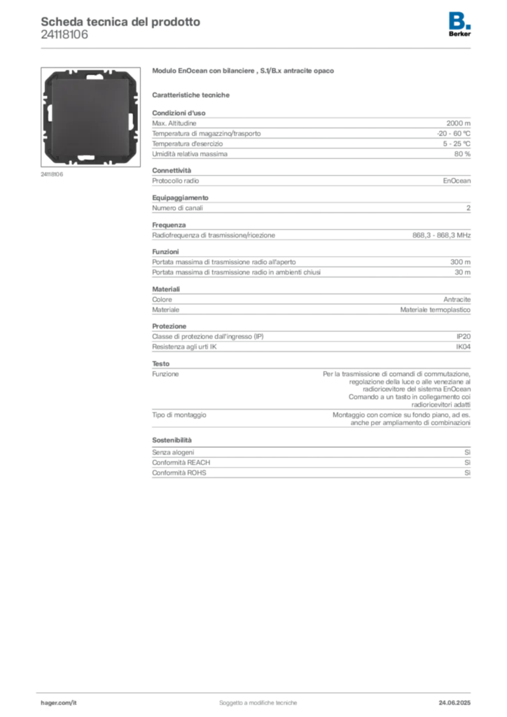 Immagine Berker Scheda tecnica del prodotto 24118106 | Hager Italia