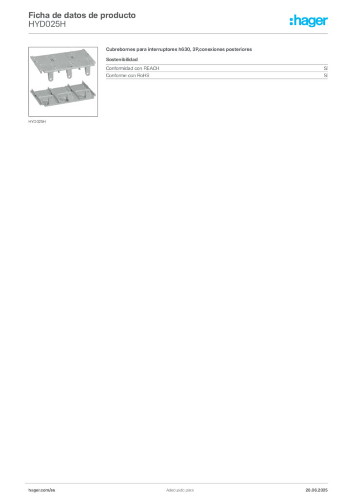 Imagen Hager Ficha de datos de producto HYD025H | Hager España