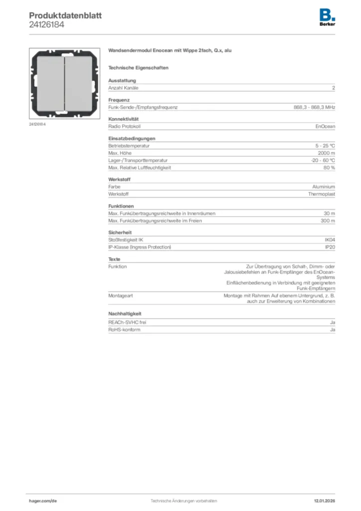 Bild Berker Produktdatenblatt 24126184 | Hager Deutschland