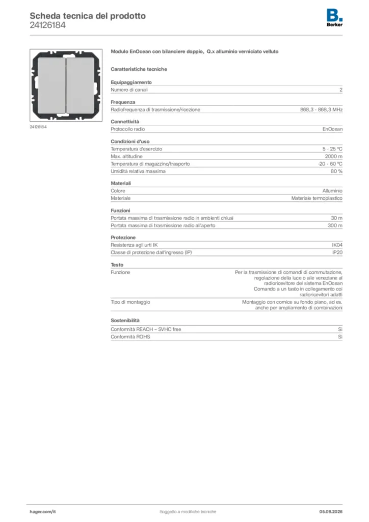 Immagine Berker Scheda tecnica del prodotto 24126184 | Hager Italia