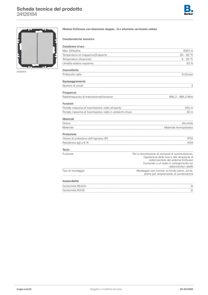 Immagine Berker Scheda tecnica del prodotto 24126184 | Hager Italia