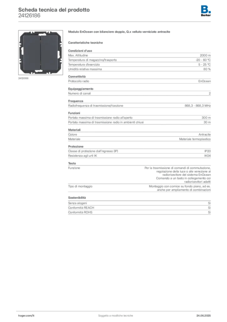 Immagine Berker Scheda tecnica del prodotto 24126186 | Hager Italia
