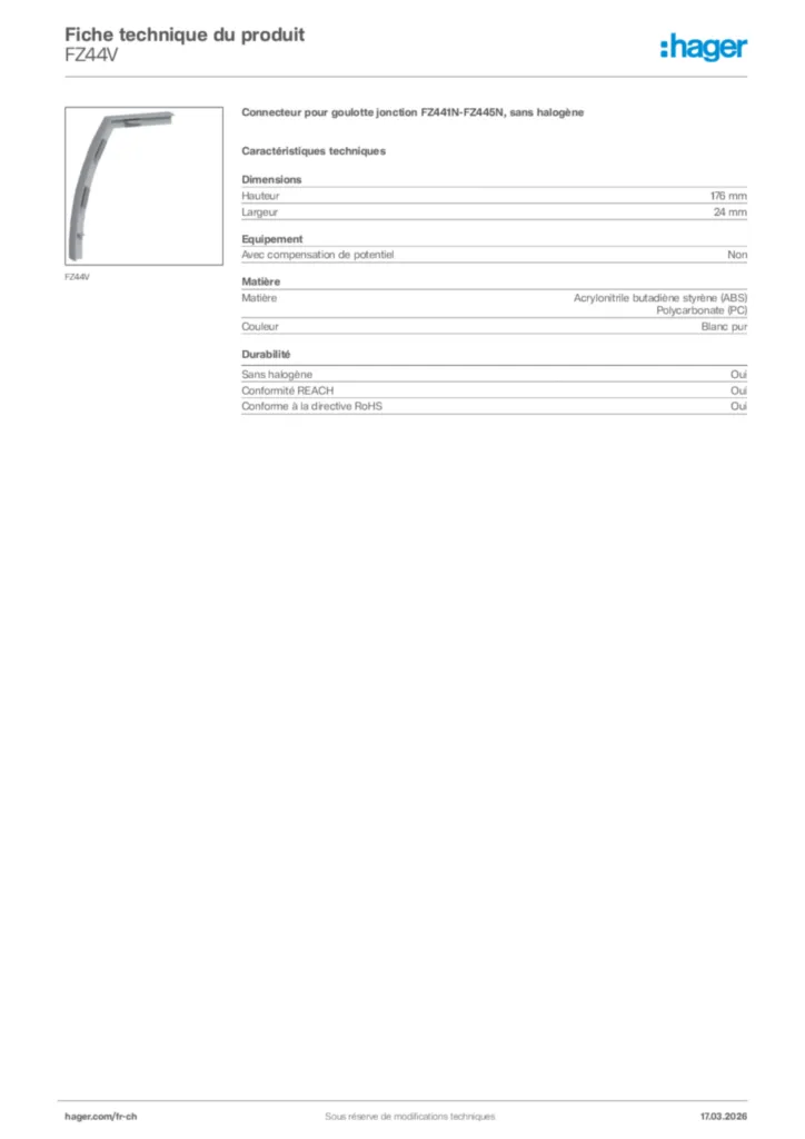 Image Hager Fiche technique du produit FZ44V | Hager Suisse