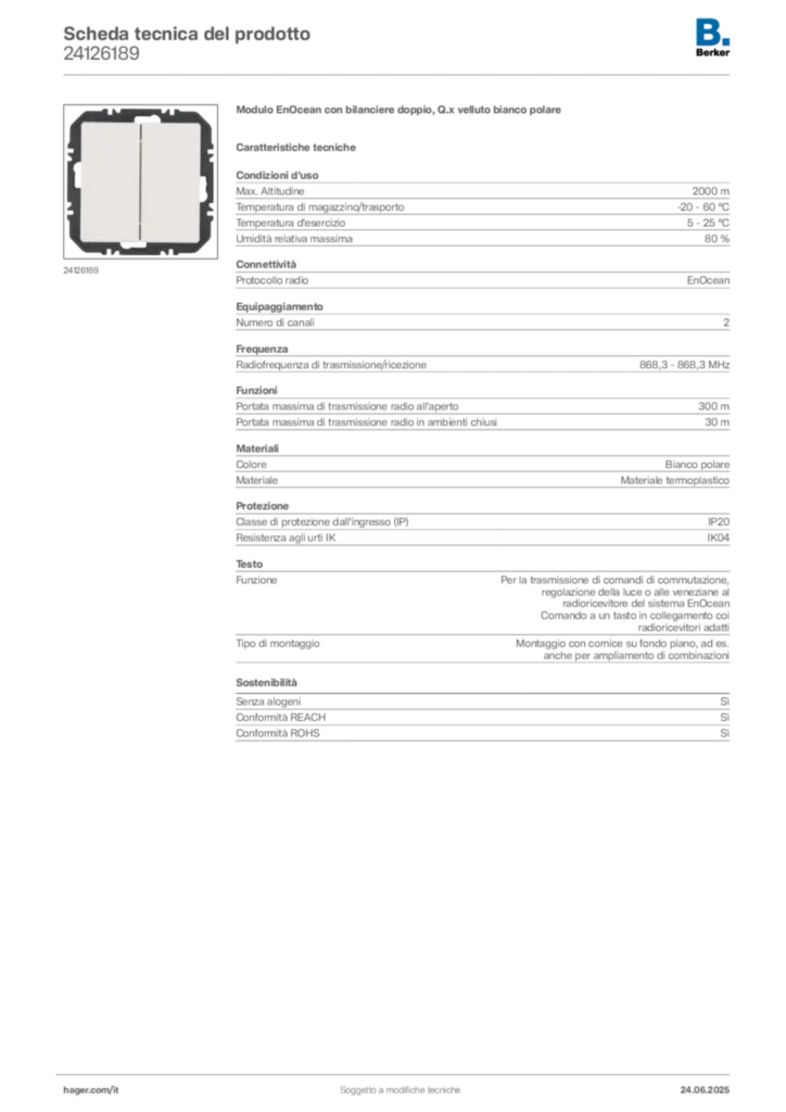 Immagine Berker Scheda tecnica del prodotto 24126189 | Hager Italia