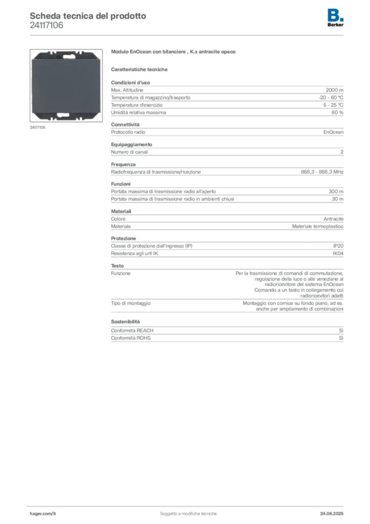 Immagine Berker Scheda tecnica del prodotto 24117106 | Hager Italia