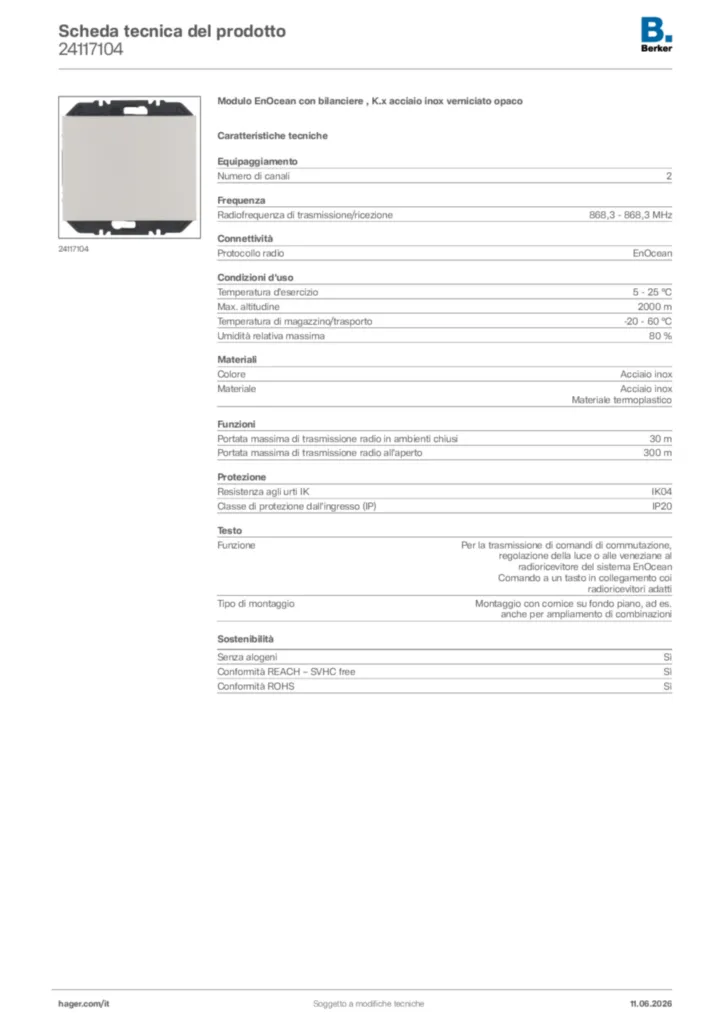 Immagine Berker Scheda tecnica del prodotto 24117104 | Hager Italia