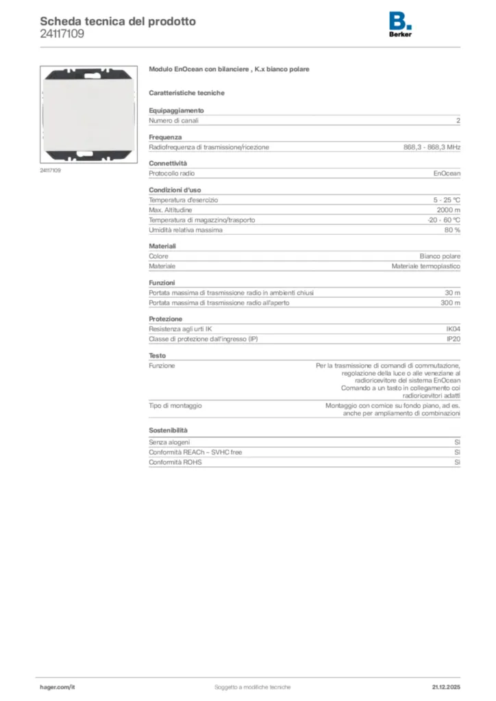 Immagine Berker Scheda tecnica del prodotto 24117109 | Hager Italia