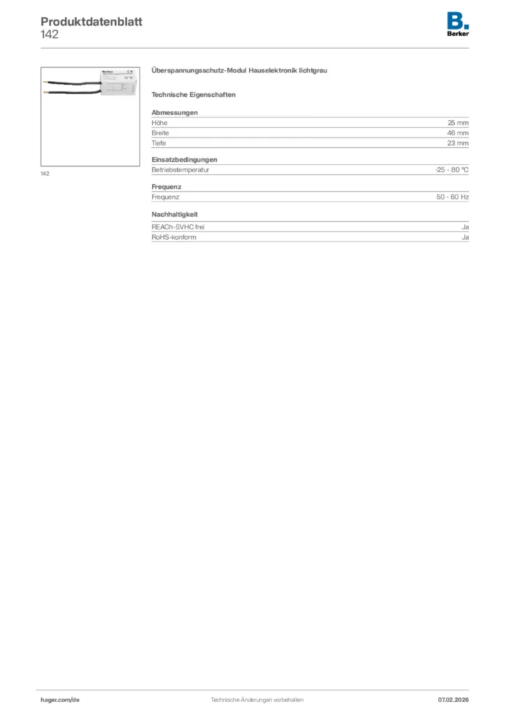 Bild Berker Produktdatenblatt 142 | Hager Deutschland