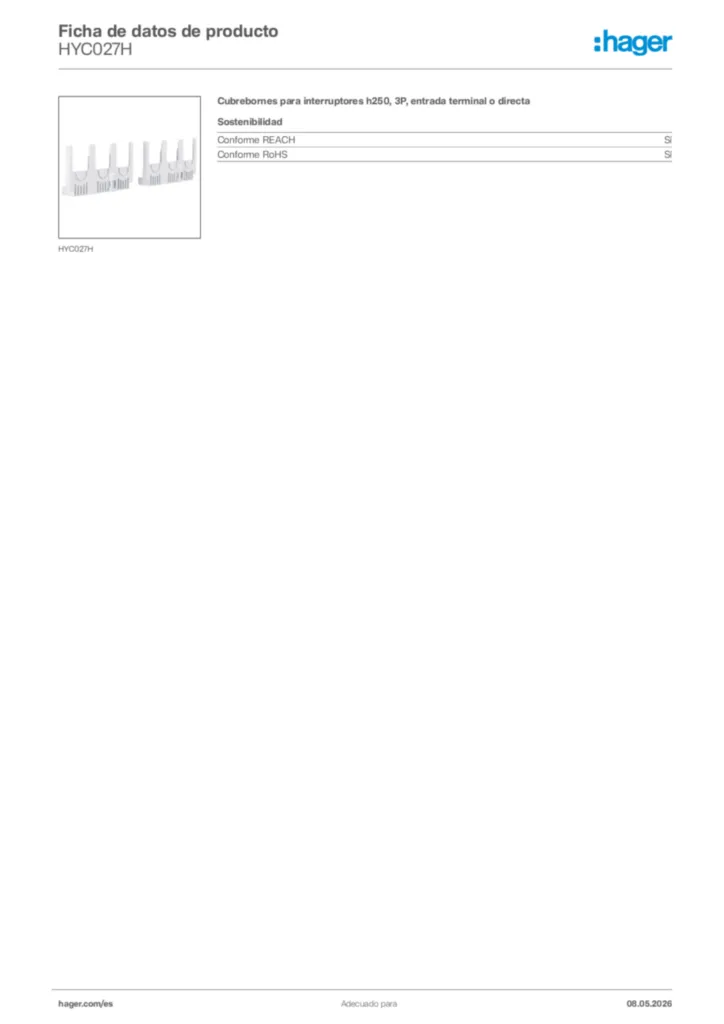 Imagen Hager Ficha de datos de producto HYC027H | Hager España