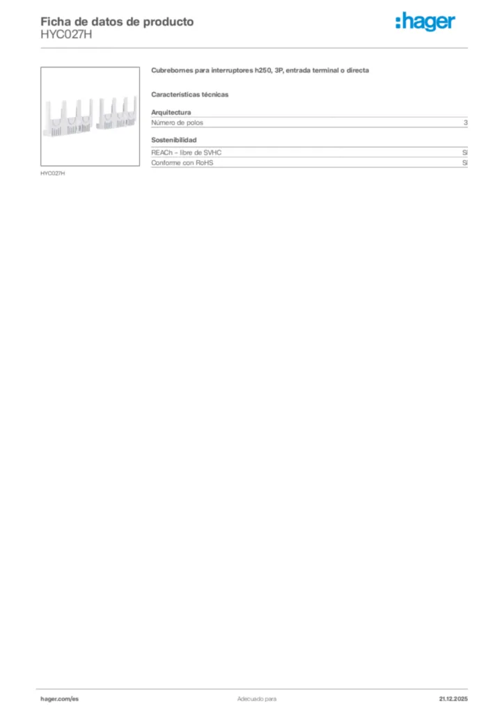 Imagen Hager Ficha de datos de producto HYC027H | Hager España
