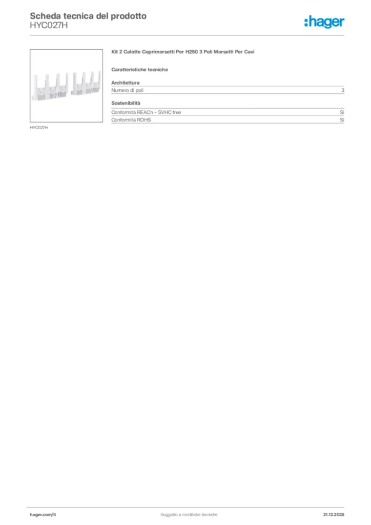 Immagine Hager Scheda tecnica del prodotto HYC027H | Hager Italia