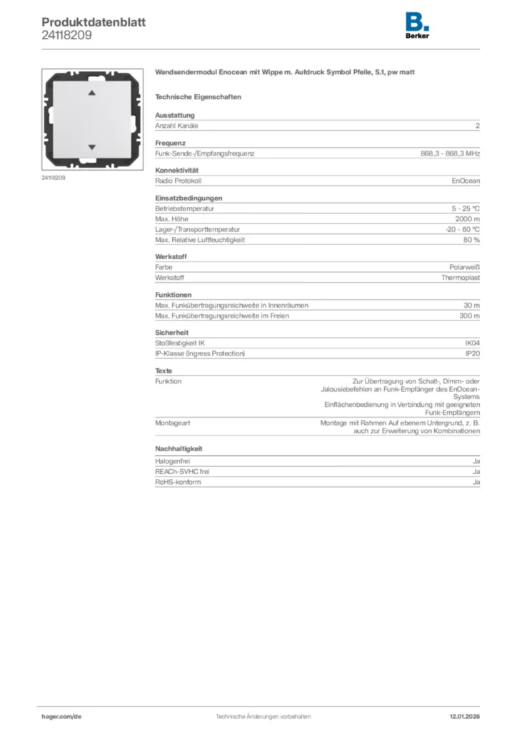 Bild Berker Produktdatenblatt 24118209 | Hager Deutschland