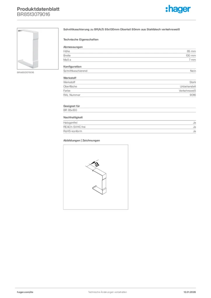 Bild Hager Produktdatenblatt BR8513079016 | Hager Deutschland