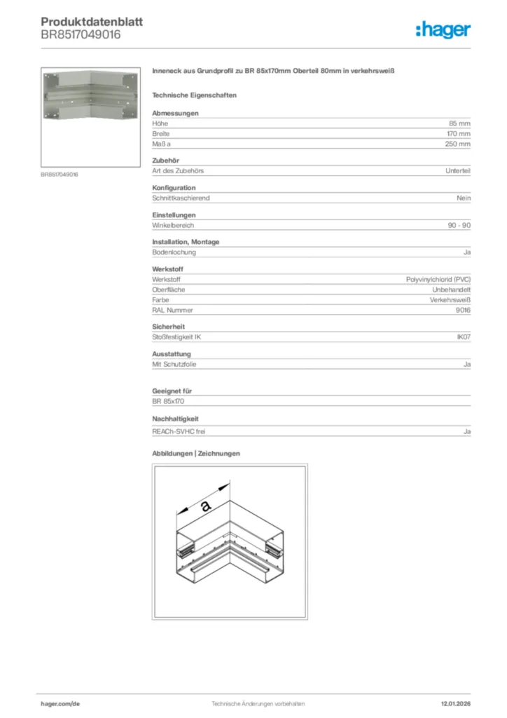 Bild Hager Produktdatenblatt BR8517049016 | Hager Deutschland