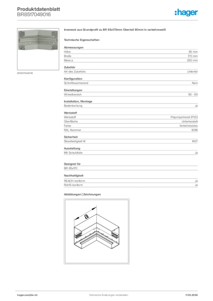 Bild Hager Produktdatenblatt BR8517049016 | Hager Schweiz