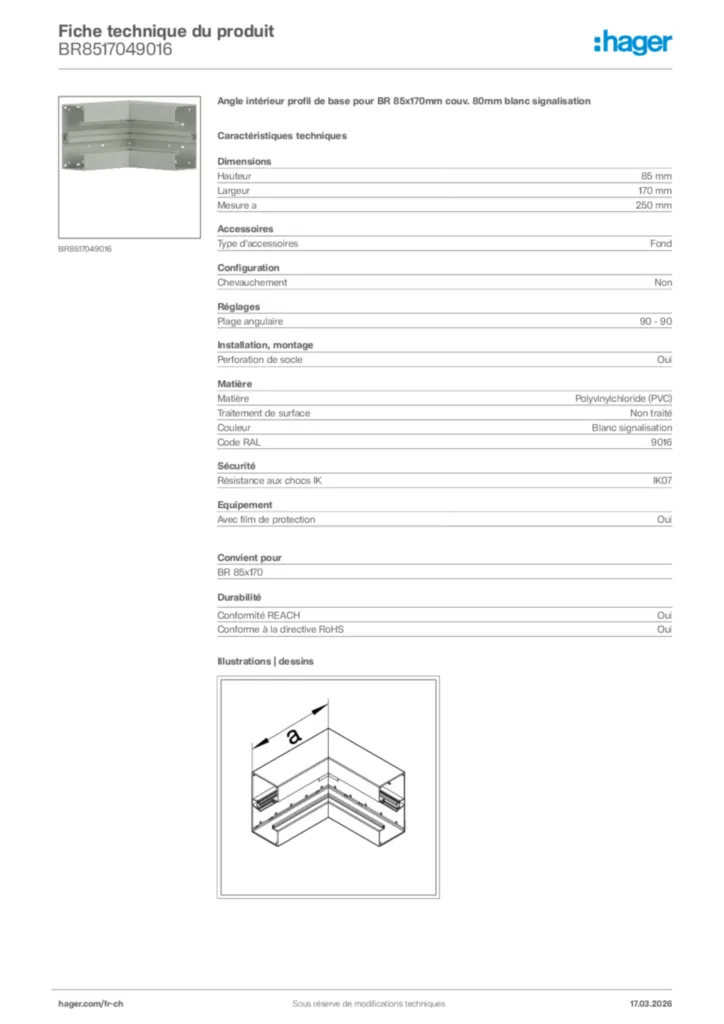 Image Hager Fiche technique du produit BR8517049016 | Hager Suisse