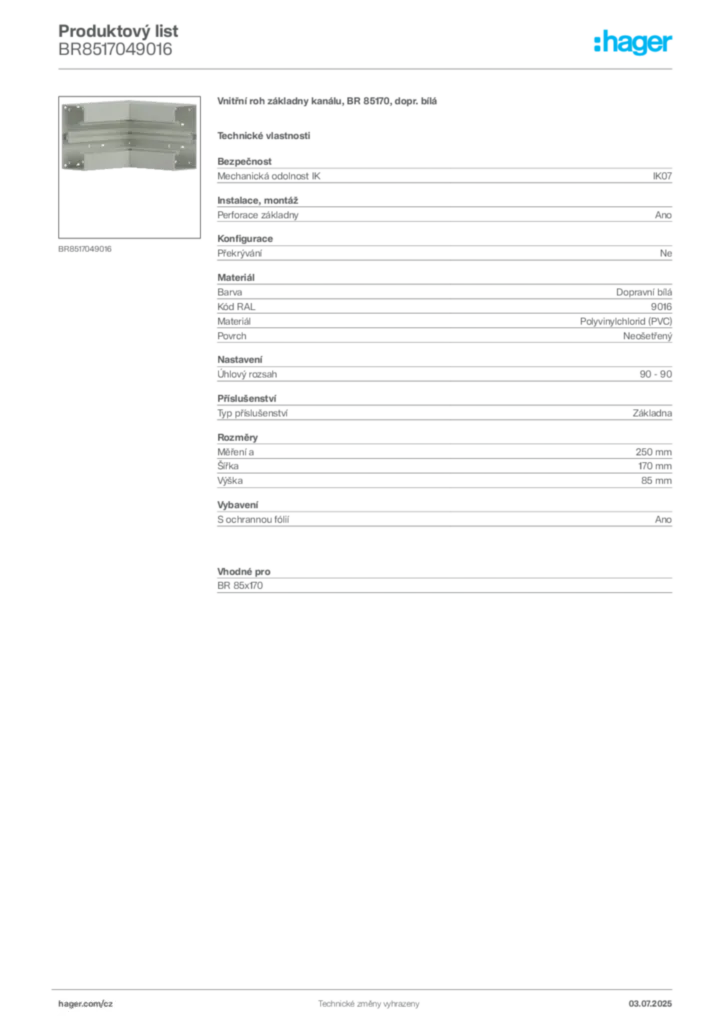 Obrázek Hager Produktový list BR8517049016 | Hager