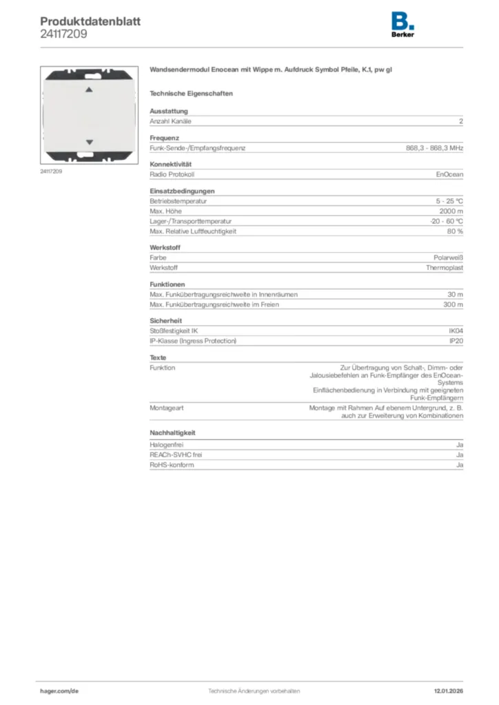 Bild Berker Produktdatenblatt 24117209 | Hager Deutschland
