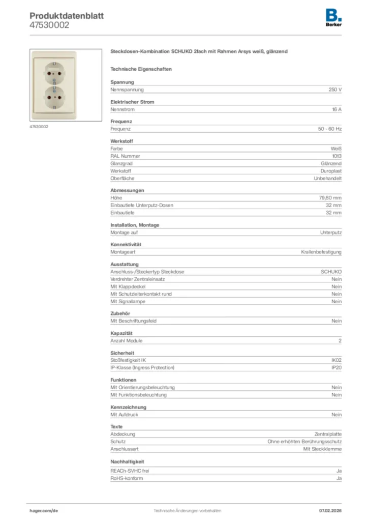 Bild Berker Produktdatenblatt 47530002 | Hager Deutschland