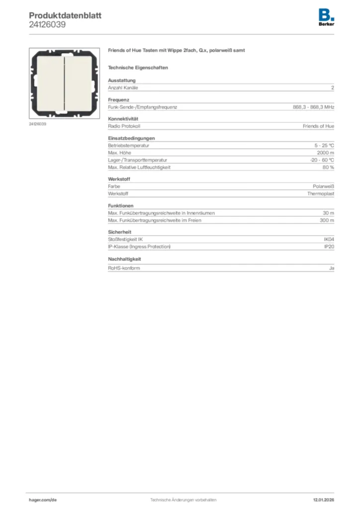 Bild Berker Produktdatenblatt 24126039 | Hager Deutschland