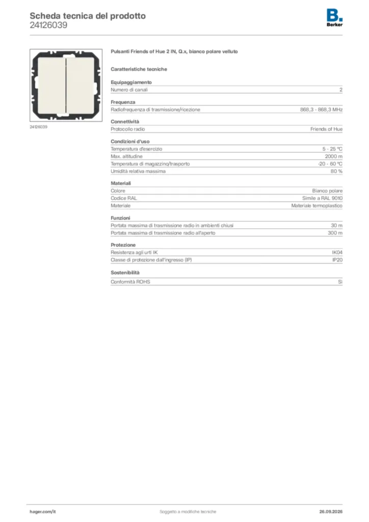 Immagine Berker Scheda tecnica del prodotto 24126039 | Hager Italia