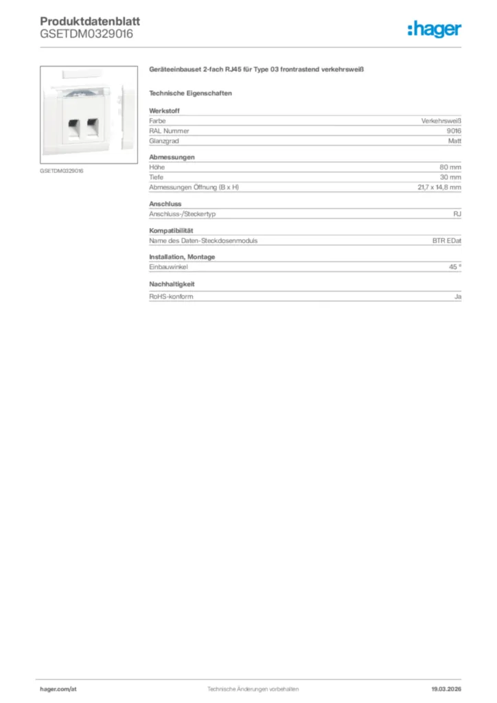 Bild Hager Produktdatenblatt GSETDM0329016 | Hager Deutschland