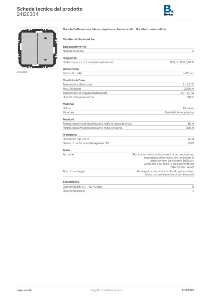 Immagine Berker Scheda tecnica del prodotto 24126384 | Hager Italia