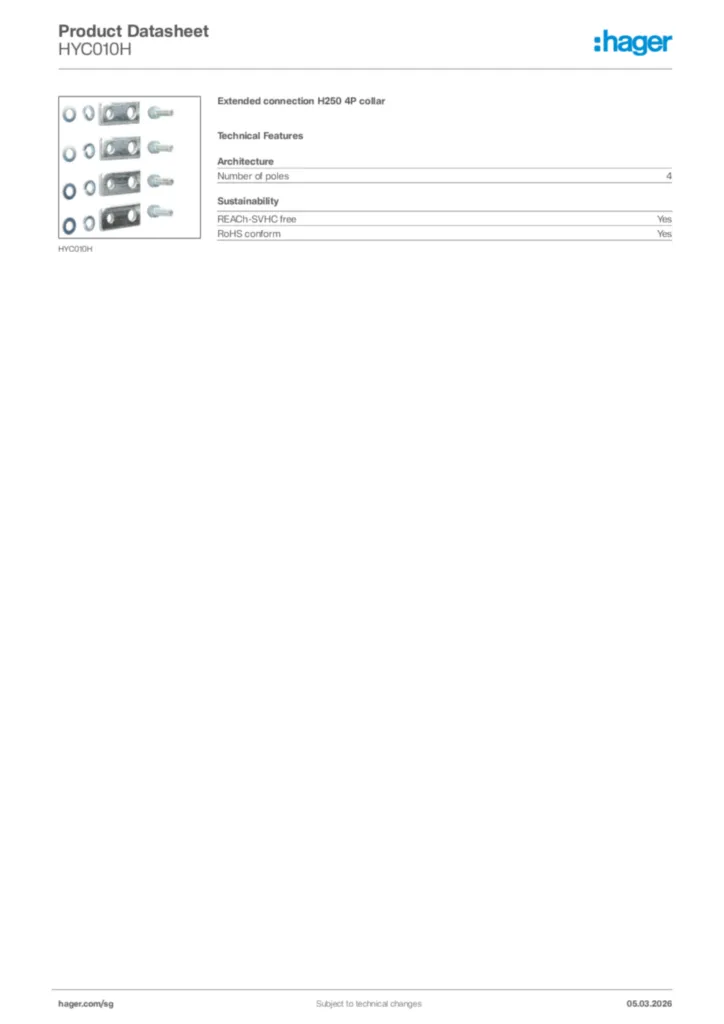 Image Hager Product data sheet HYC010H  | Hager