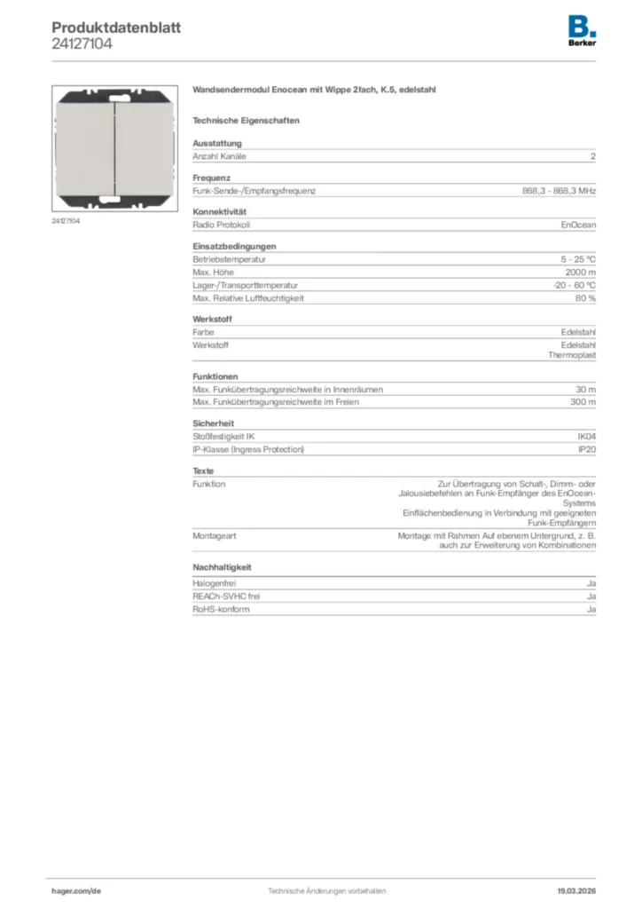 Bild Berker Produktdatenblatt 24127104 | Hager Deutschland