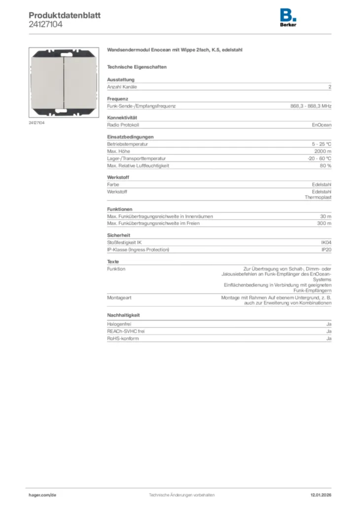 Bild Berker Produktdatenblatt 24127104 | Hager Deutschland