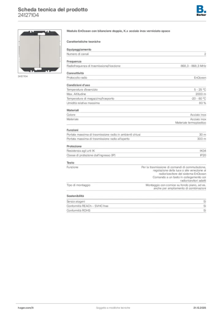 Immagine Berker Scheda tecnica del prodotto 24127104 | Hager Italia