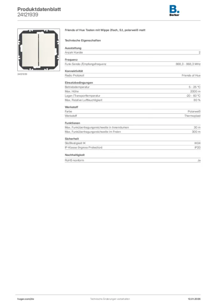 Bild Berker Produktdatenblatt 24121939 | Hager Deutschland