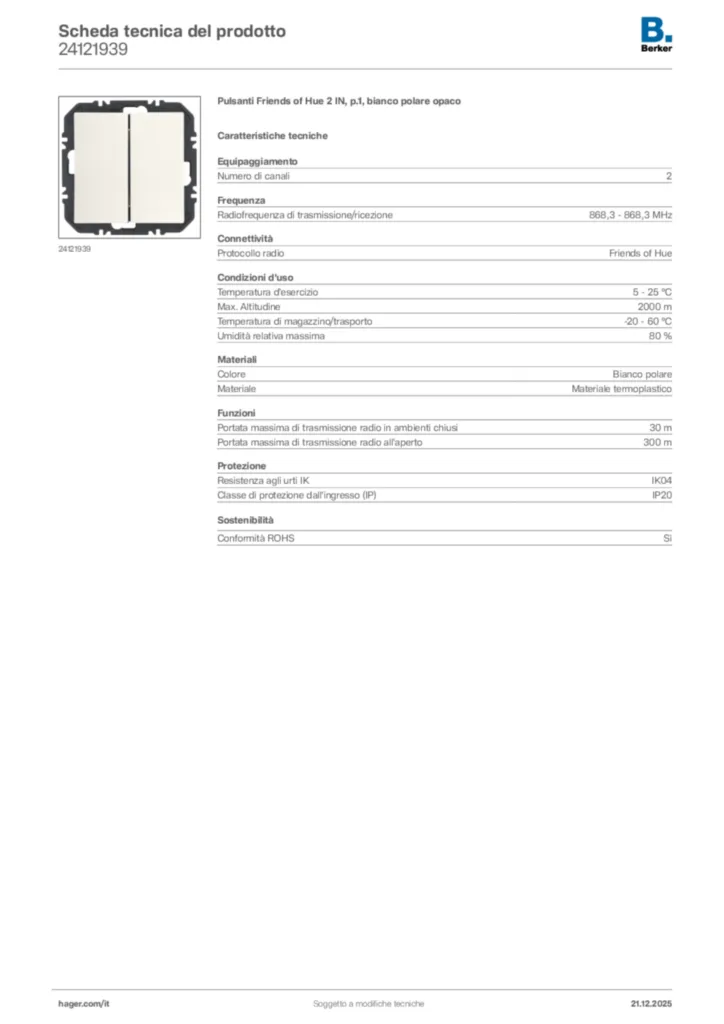 Immagine Berker Scheda tecnica del prodotto 24121939 | Hager Italia