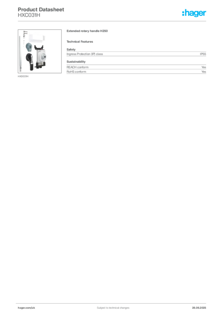 Image Hager Product data sheet HXC031H  | Hager
