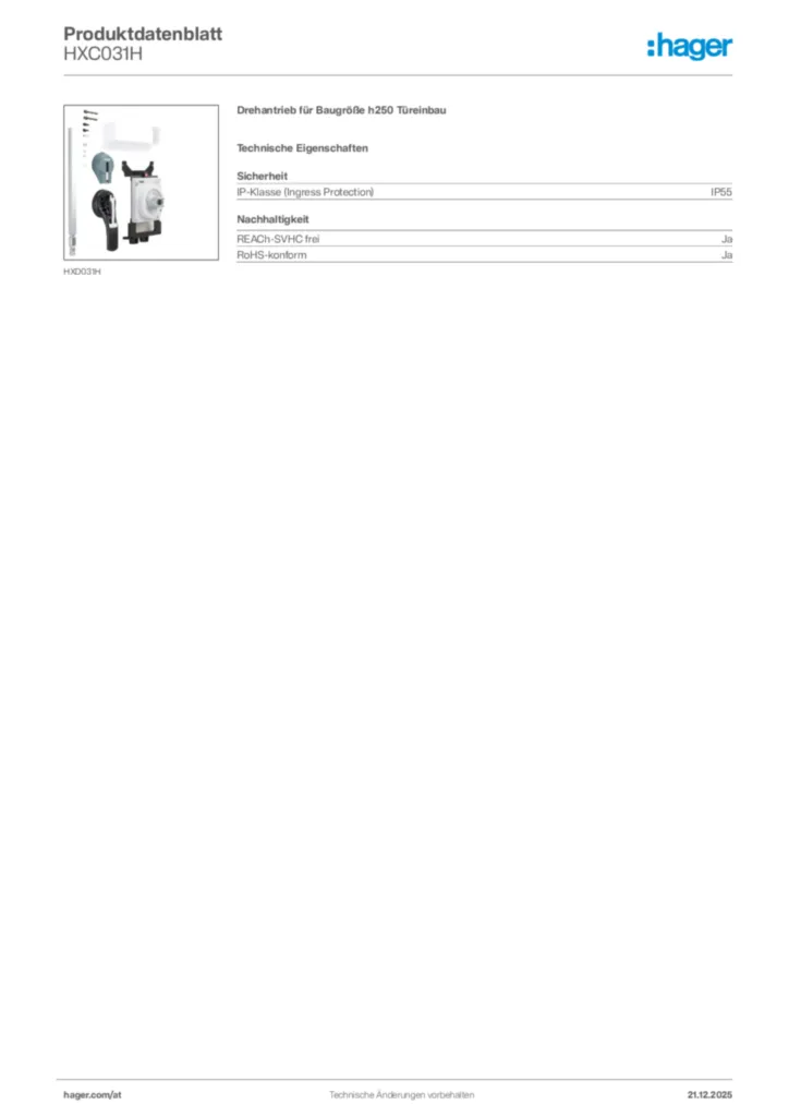 Bild Hager Produktdatenblatt HXC031H | Hager Deutschland