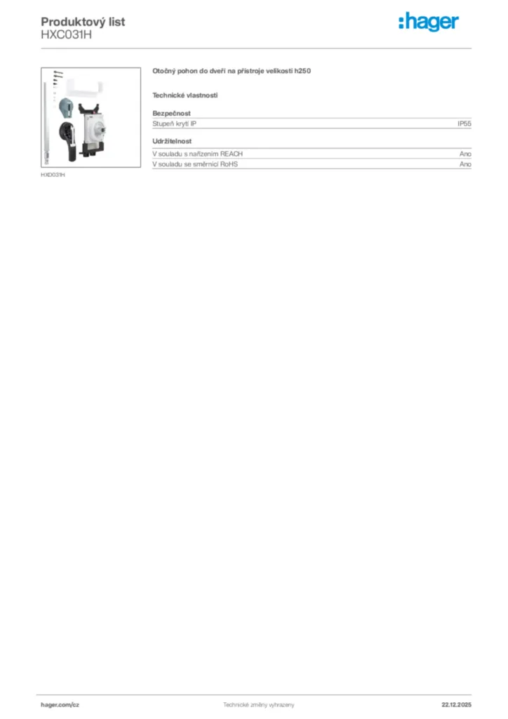 Obrázek Hager Produktový list HXC031H | Hager