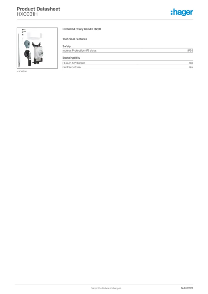 Image Hager Product data sheet HXC031H  | Hager