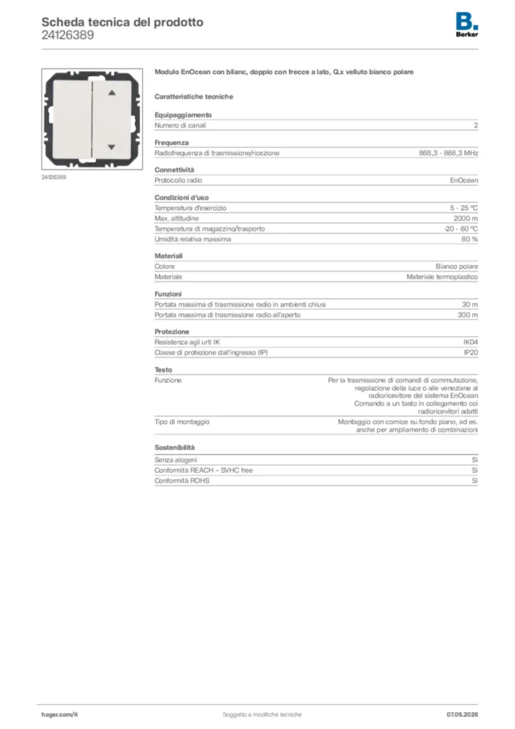 Immagine Berker Scheda tecnica del prodotto 24126389 | Hager Italia