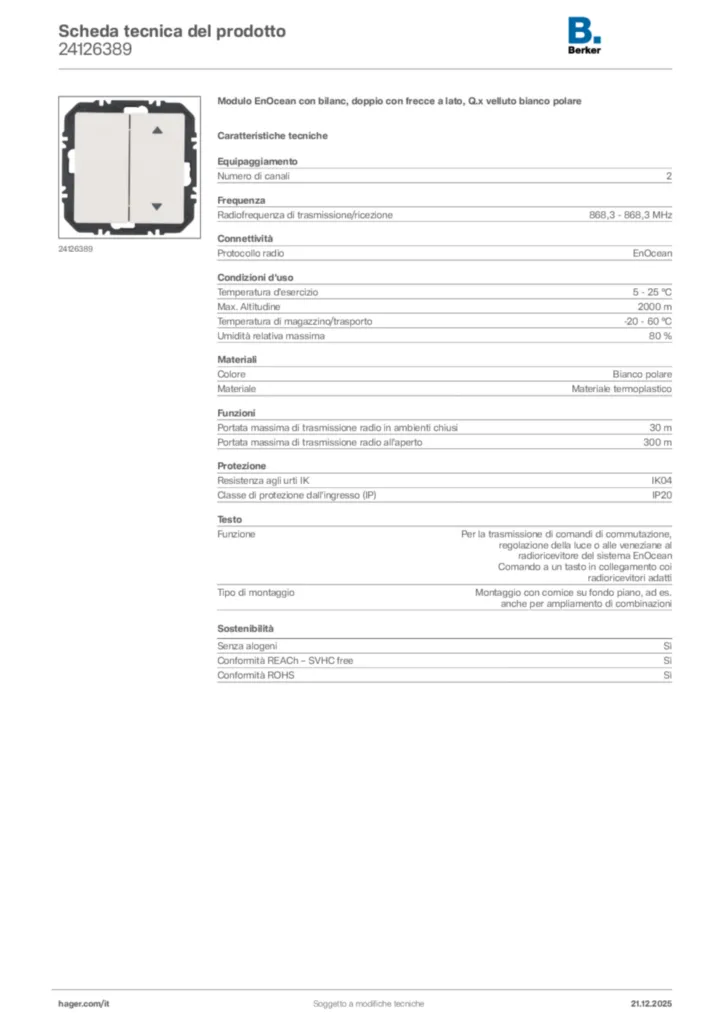 Immagine Berker Scheda tecnica del prodotto 24126389 | Hager Italia