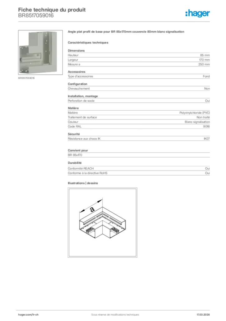 Image Hager Fiche technique du produit BR8517059016 | Hager Suisse