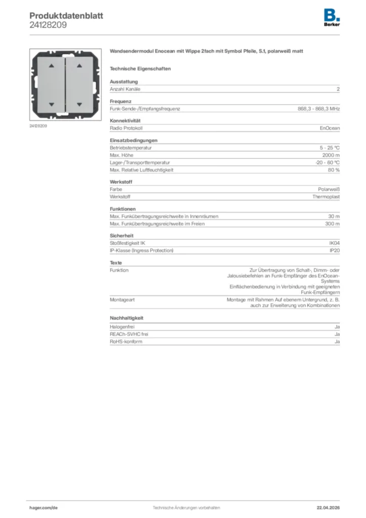 Bild Berker Produktdatenblatt 24128209 | Hager Deutschland