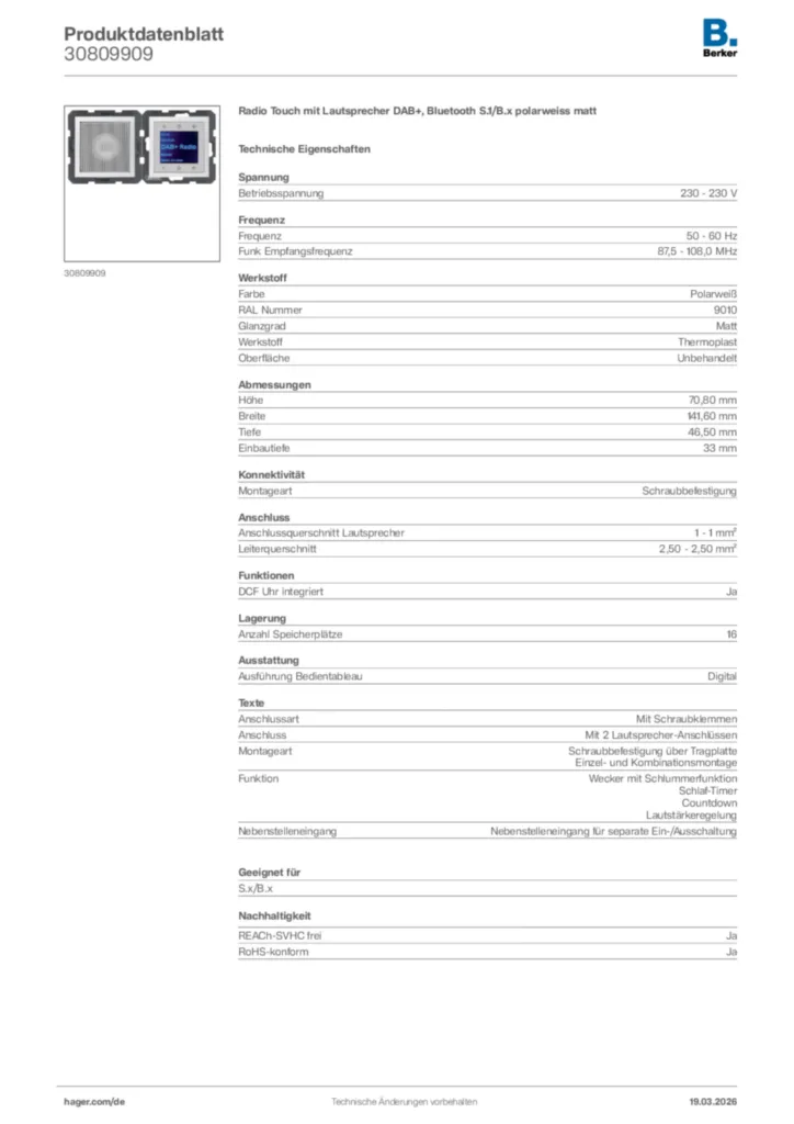 Bild Berker Produktdatenblatt 30809909 | Hager Deutschland