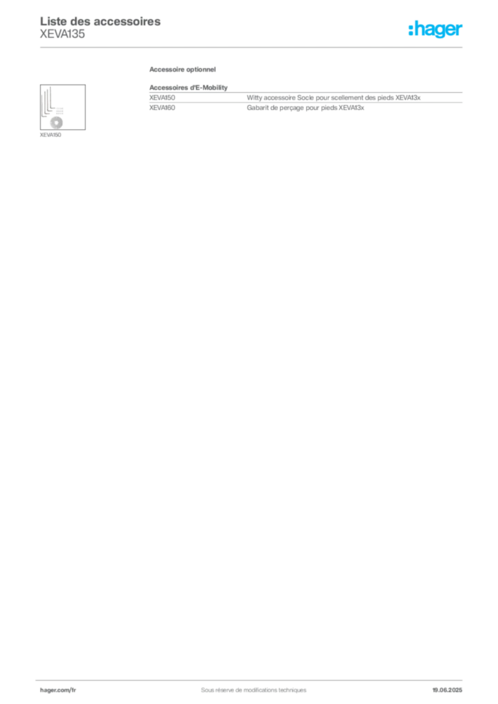 Image Hager Fiche technique du produit XEVA135 | Hager France