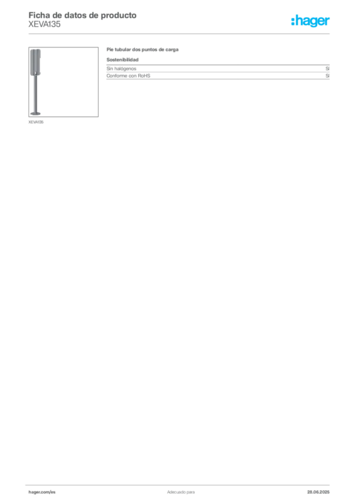 Imagen Hager Ficha de datos de producto XEVA135 | Hager España