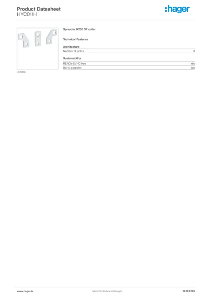 Image Hager Product data sheet HYC011H  | Hager