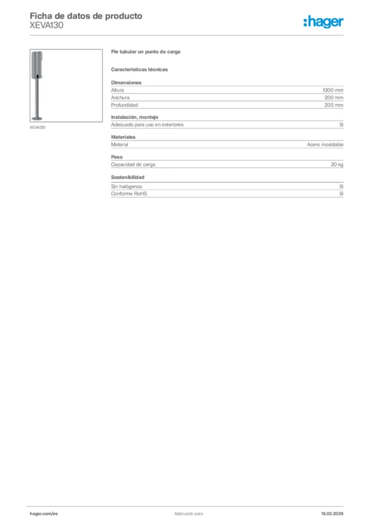 Imagen Hager Ficha de datos de producto XEVA130 | Hager España